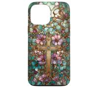 Christian Cross Mosaic Stained Glass Wildflower Floral Case for iPhone 13 Pro Max