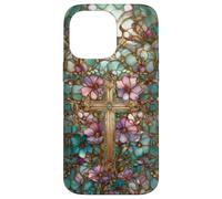 Christian Cross Mosaic Stained Glass Wildflower Floral Case for iPhone 14 Pro Max