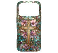 Christian Cross Mosaic Stained Glass Wildflower Floral Case for iPhone 17 Pro