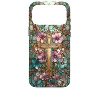 Christian Cross Mosaic Stained Glass Wildflower Floral Case for iPhone 17 Pro Max