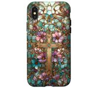 Christian Cross Mosaic Stained Glass Wildflower Floral Case for iPhone X/XS