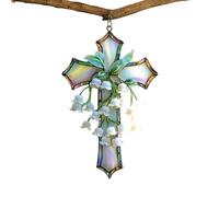 Christian Cross Ornament - 2D Acrylic Crucifix Lily Window Decor, Transparent Hanging Faith Symbol, Elegant Religious Wall Accent | Home Hallway Office Holiday Mantel Living Room Study Bedroom Restaur