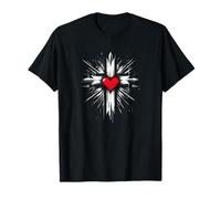 Christian Cross Punk Art Style Heart of Jesus Distressed T-Shirt