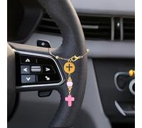 Christian Cross Rear View Mirror Charm, Cute Steering Wheel Pendant Decor Decorations for Car Interior Religious Rosary Protection Hanging Ornament Automotive Safety Blessing Gift Accessories