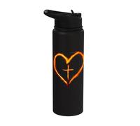 Christian Cross Revival Heart Flame - Be on Fire for Jesus Stainless Steel Insulated Water Bottle