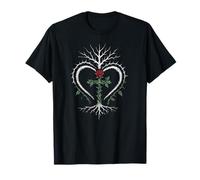 Christian Cross Rose Thorns Heart Vine Punk Art Distressed T-Shirt