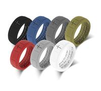 Christian Cross Silicone Rings 8mm Square Pattern Silicone Ring Engagement Rubber Rings Bible Verse Quote Faith Inspirational Men Women Religious Jewelry,Size8-13, Size 13, Silicone, No Gemstone