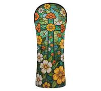 Christian Cross Wildflower Pattern Stained Trendy Floral Golf Cover Set Headcover with Number Tag for Hybrid driver headcover