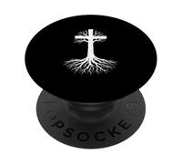 Christian Cross With Tree & Roots Symbol For A Believer PopSockets Adhesive PopGrip