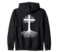 Christian Cross With Tree & Roots Symbol For A Believer Zip Hoodie