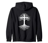 Christian Cross With Tree & Roots Symbol For A Believer Zip Hoodie