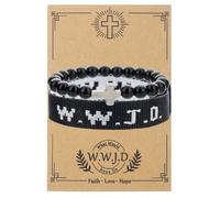Christian Cross WWJD Stretch Bracelets WWJD Cross Crystal Beads Braided Rope Bracelet Handmade Adjustable Christian What Would Jesus Do Wristbands for Women Men Religious Jewelry Gifts, M, Stone, no