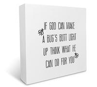 Christian Decor If God Can Make A Bug'S But Light Up Think What He Can Do For You Motivational Wood Box Sign Christian Wood Block Plaque Decor For Home Church Wall Desk Shelf Decoration 5x5 Inch