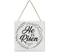 Christian Decor Rustic He Is Risen Bible Verse Wooden Sign Easter Wood Plaque Sign Wall Hangingations Home Bedroom Living Room Wasll Decor 10X10Inches