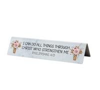 Christian Desk Double Sided, Nameplate Sign Bible Verse Philippians 4:13 I Can Do All Things Through Christ, Faith Based Office Desk Name Plate Gift for Women Coworker Friend VTP405