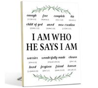 Christian Desk Sign, Bible Verses Wall Decor - I Am Who He Says I Am, Religious Gifts For Women, Scripture Gifts For Baptism Birthday, Wooden Plaque Wooden Sign Table Decor Wall Art -13