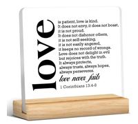 Christian Desk Sign, Christian Gift for Men Women, Wedding Gift, Bible Verse Love is Patient Love is Kind 1 Corinthians 13:4-8 Scripture Acrylic Desk Sign Home Bedroom Decor