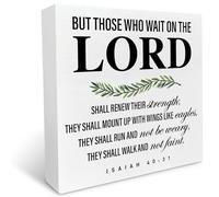 Christian Desk Wooden Box Sign Decor, They Shall Walk and Not Faint, Home Office Religious Motivational Decor Scripture Bible Verse Desk Decoration Inspirational Christian Baptism Gifts