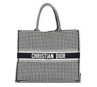 Christian Dior Book Tote Houndstooth Embroidered Canvas Bag - Black & White