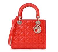 Christian Dior Patent Lady Dior SHW Cannage Tote Leather Bag - Red