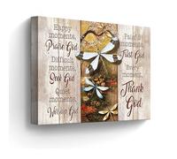 Christian Dragonfly Canvas Wall Art Dragonfly Pictures Wall Decor Inspirational Quotes Painting for Bedroom Bathroom Living Room Prints Happy Moments Praise God Artwork Framed 12"x16"