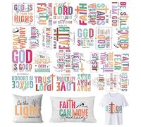Christian Dtf Transfer Ready Press - 30 Pcs Christian Verse Iron on Bible Verse Heat Transfer Ready to Press Iron on Patch Applique Decals Vinyl for T-Shirts Pillow Bag Clothing DIY Crafts