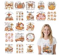 Christian DTF Transfers Ready to Press - 20 Sheets Fall Vibes Bible Verse Iron On Transfers for T Shirts Autumn Harvest Religious Heat Transfer Iron on Patches for Clothes Bag Pillow Covers DIY