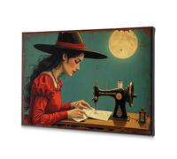 Christian Easter Decor A Woman In A Red Dress Sews Under A Full Moon Canvas Decorative Picture Shabby Chic Decor Coastal Wall Art(30x40cm)