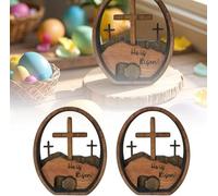 Christian Easter Decoration Ornaments, Creative Wooden Resurrection Tomb Ornaments, Empty Tomb Easter Scene, Easter Resurrection Scene Tiered Tray Decorations For Christian Decor (2pcs)