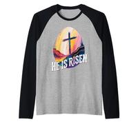 Christian Easter Egg He is Risen Jesus Easter Raglan Baseball Tee