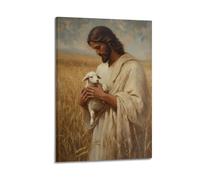 Christian Easter Hanging Paintings Wall Art, Jesus Christ The Good Shepherd Holding A Lamb Oil Painting, Canvas Print, Religious Easter Home Wall Decor 12x18inch(30x45cm)