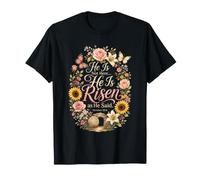 Christian Easter He is Risen Matthew 28:6 Floral Wreath T-Shirt