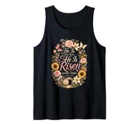 Christian Easter He is Risen Matthew 28:6 Floral Wreath Tank Top