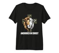 Christian Faith Anchored in Christ Cross Camo Lion Sheep Premium T-Shirt