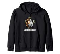 Christian Faith Anchored in Christ Cross Camo Lion Sheep Zip Hoodie