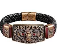 Christian Faith Bracelet, Engraved Scripture Religious Wristband, Black Braided Cross Bracelet with Magnetic Clasp, Adjustable Inspirational Mens Religious Gift Bracelet for Father(3pcs)
