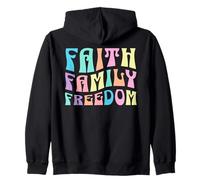Christian Faith Family Freedom Retro Pastel Colorful Zip Hoodie