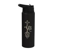 Christian Faith Fruit Vine Cross Line Art Religious Gift Stainless Steel Insulated Water Bottle