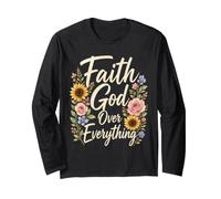 Christian Faith God Over Everything Floral Gift Long Sleeve T-Shirt