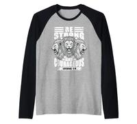 Christian Faith Lion Be Strong Courageous Bible Verse Joshua Raglan Baseball Tee