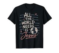 Christian Faith Message All The World Needs is Jesus Value Graphic T-Shirt, Men, Black, M