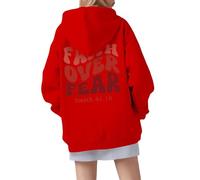 Christian Faith Over Fear Hoodies for Women Fall Fleece Lined Jesus Country Pullover Outfits Jesus Saves Y2K with Hood Letter Graphic Drawstring Pullover Hoodies Fashion College God Red