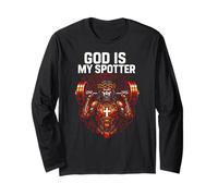 Christian Fitness God is My Spotter Cool Mens Religious Long Sleeve T-Shirt