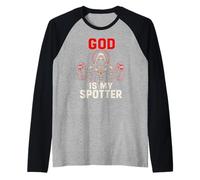 Christian Fitness God is My Spotter Cool Mens Religious Raglan Baseball Tee