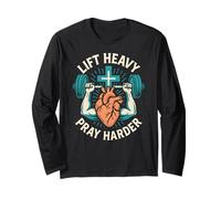 Christian Fitness Lift Heavy Pray Harder Cool Mens Faith Long Sleeve T-Shirt