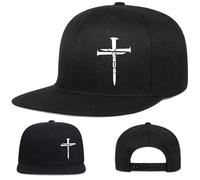 Christian Flat Bill Hats for Men Three Nail Hat Jesus Cross Snapback Hats for Men 3 Cap Nails Clothing Fitted Baseball Caps Mens Flat Brim Trucker Cap Christian Religious Faith Hat for Mens Gifts