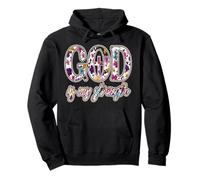 Christian Floral Pearl Design God Is My Strength Pullover Hoodie
