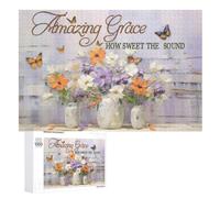 Christian Flower 1000 Piece Jigsaw Puzzle for Adults and Families - Farmhouse Floral Amazing Grace Pictures Scripture Quotes Puzzles for Family Games, Puzzle for Gifts