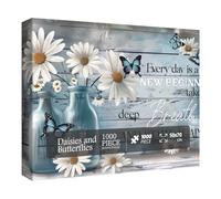 Christian Flower Butterfly Puzzles for Adults 1000 Pieces, Religious Bible Jesus Wine Bottle Daisy Jigsaw Puzzle, Inspirational Scripture Catholic Floral Puzzle