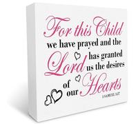 Christian For This Child We Have Prayed Wood Box Sign Desk Decor, Christian Gift Bible Verse Wood Block Plaque for Living Room Nursery Home Shelf Desk Decoration Religious Baby Gift 7x7 Inch